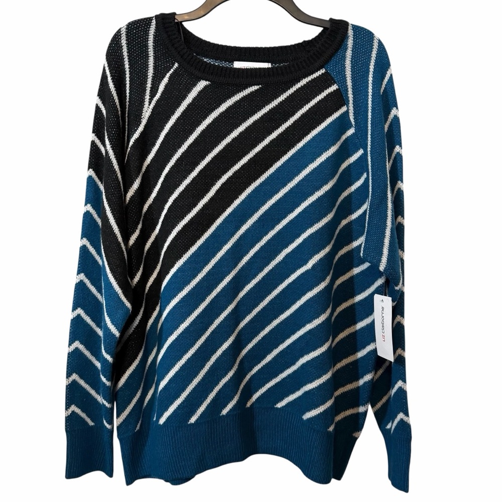 NWT Liz Claiborne Striped Blue and Black Sweater